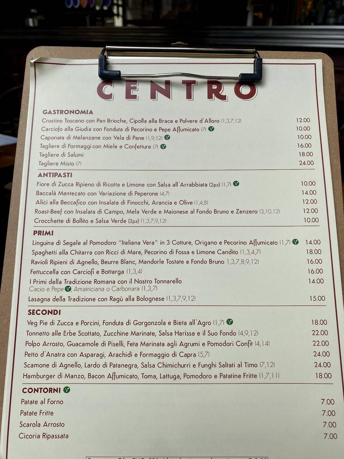 Menu di Osteria Cavour 