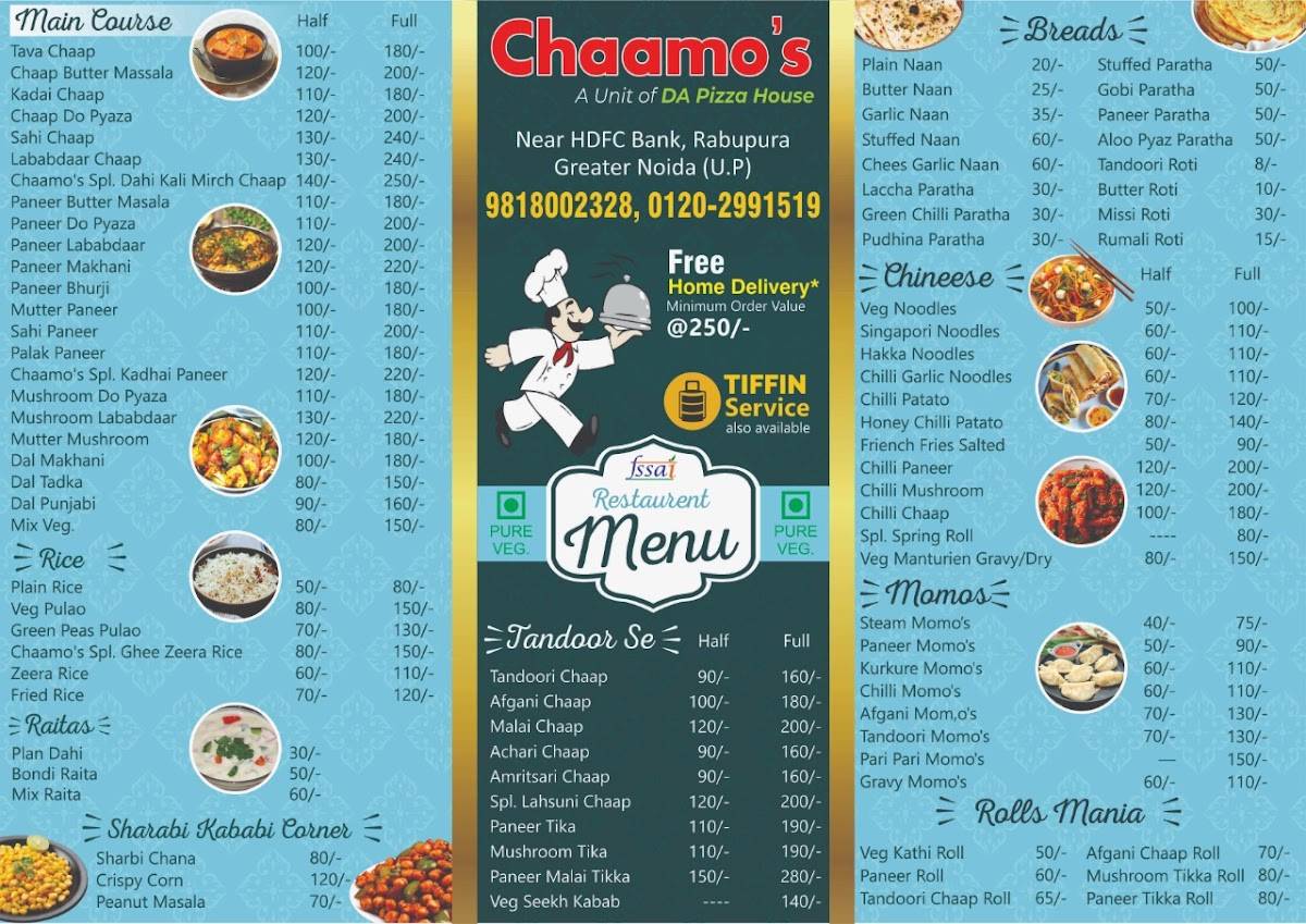 Chaamo’s Restaurant menu