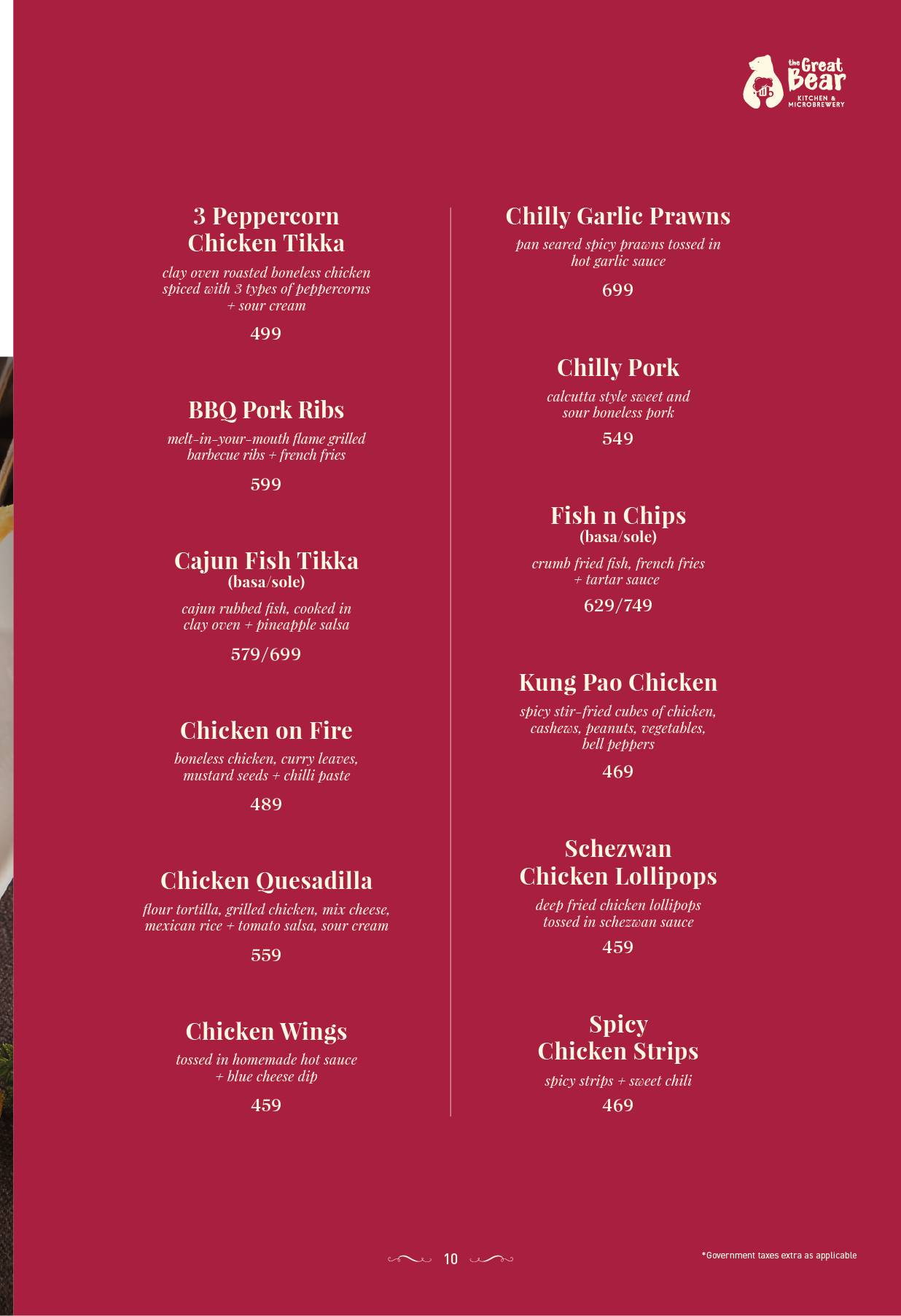 The Great Bear Kitchen & Microbrewery menu