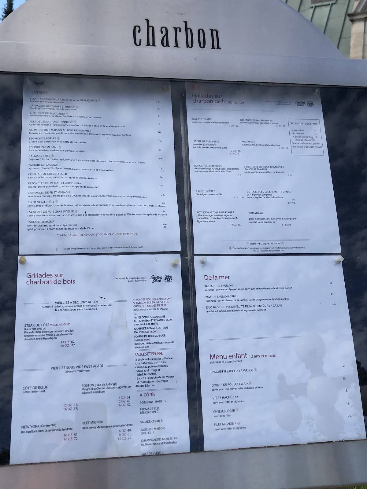 Menu de Charbon Steakhouse