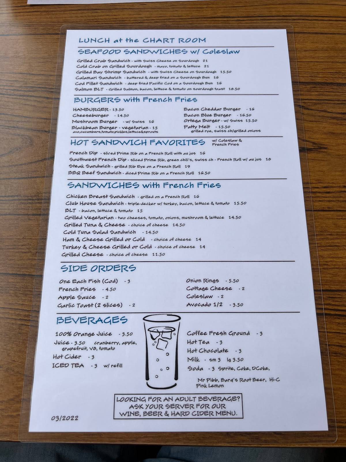 Menu at Chart Room Restaurant, Crescent City