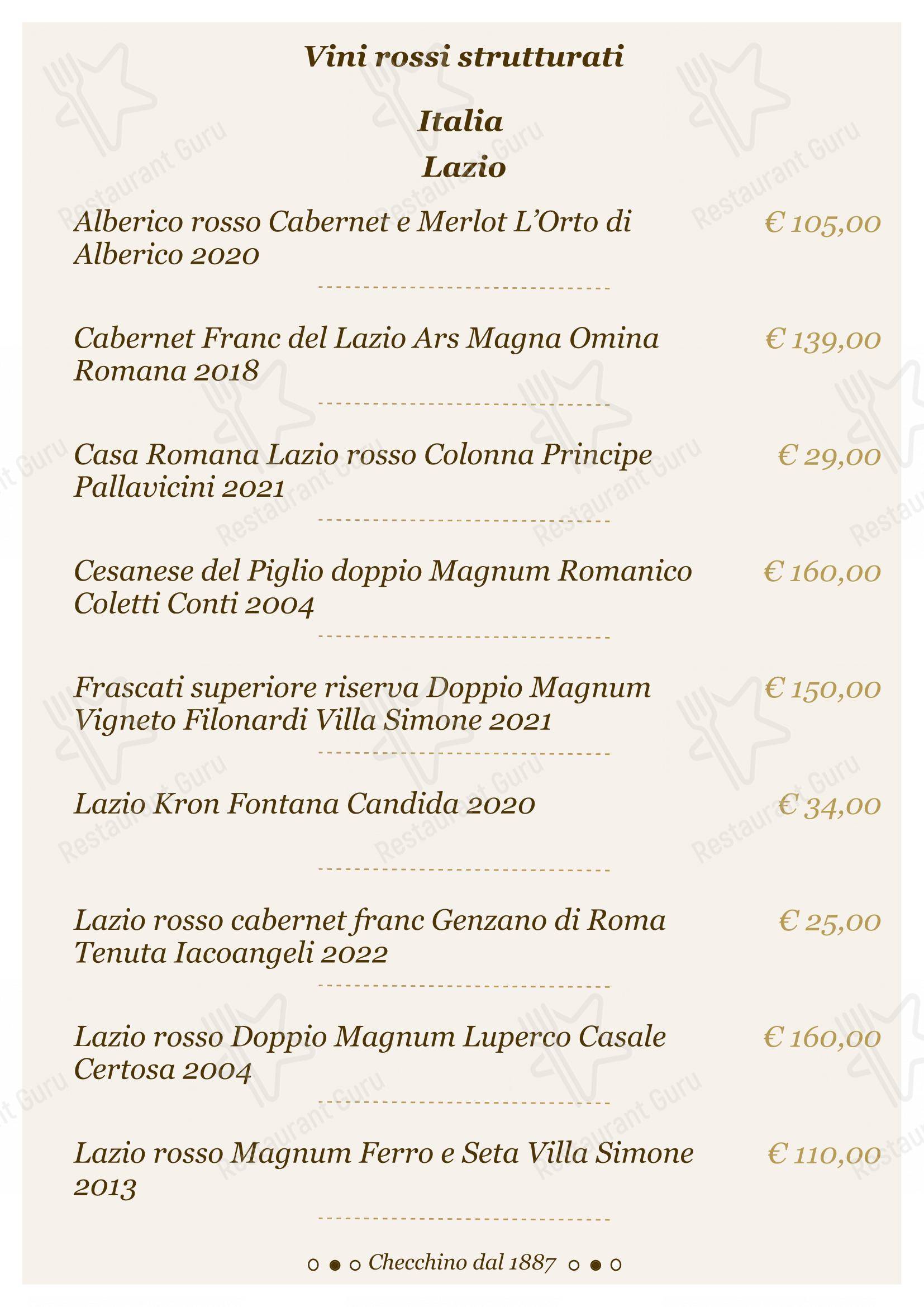 Lunch Menu per Checchino dal 1887 ristorante