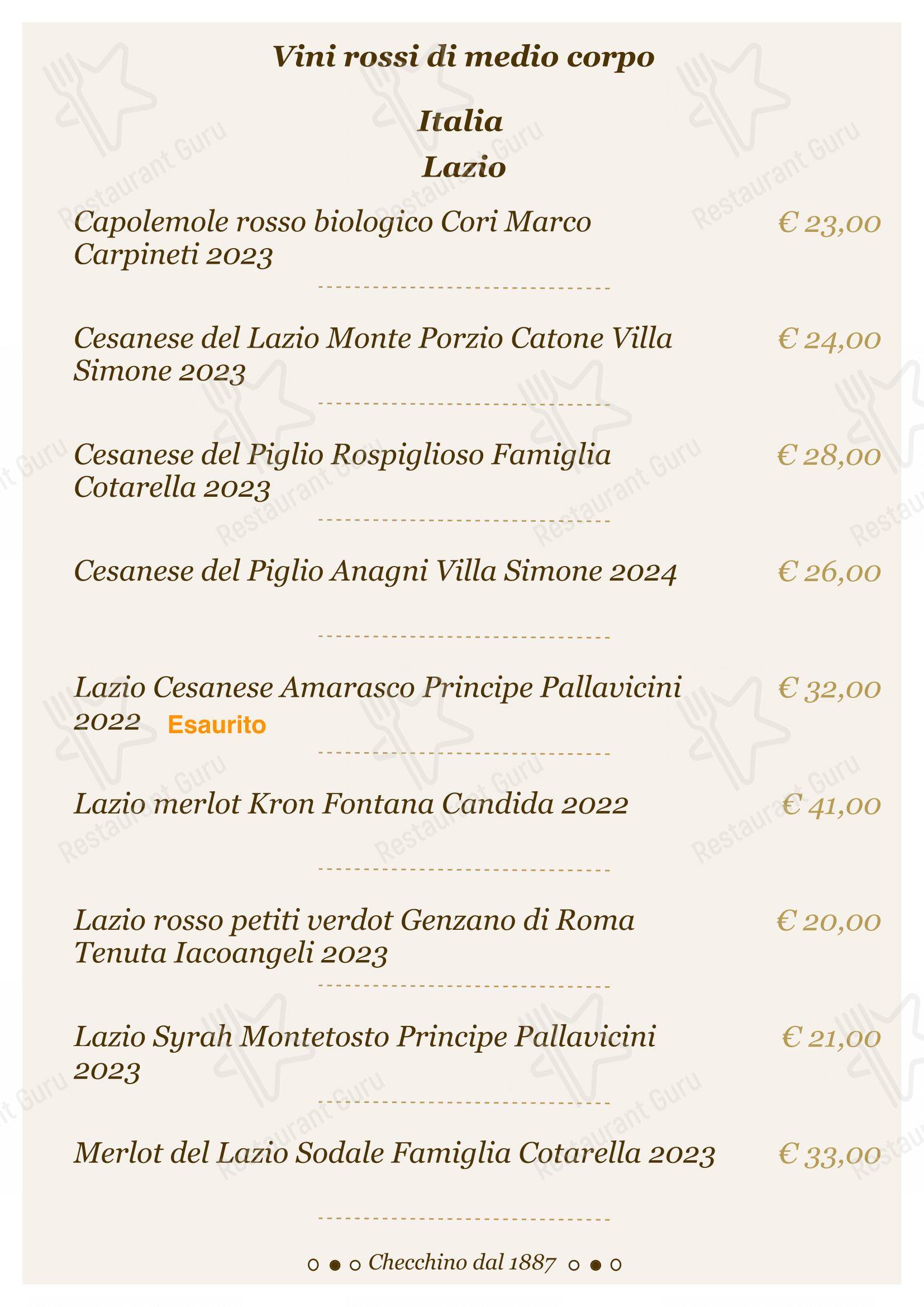 Lunch Menu per Checchino dal 1887 ristorante