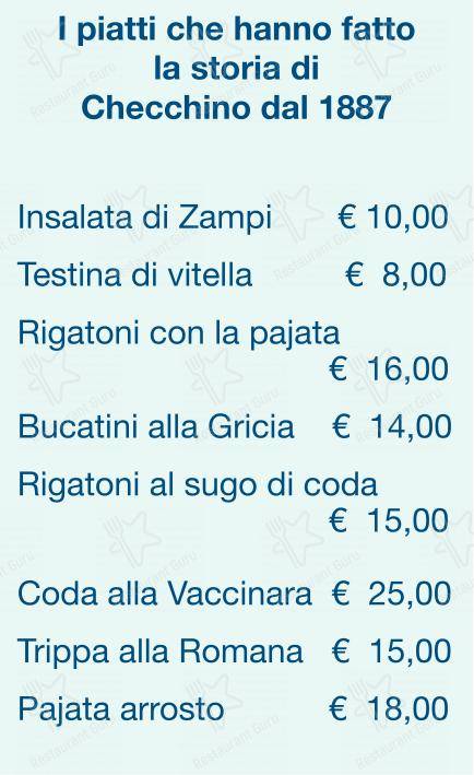 Menu per Checchino dal 1887 ristorante