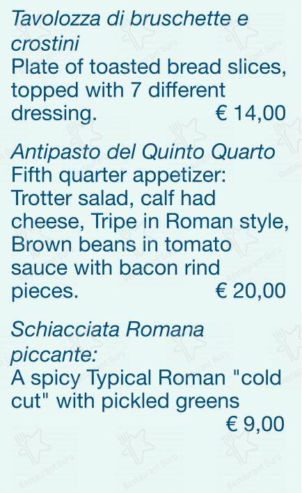Checchino dal 1887 in Roma - Menu bar