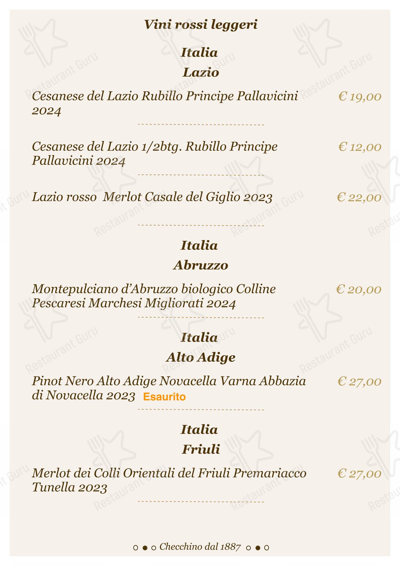 Lunch Menu per Checchino dal 1887 ristorante