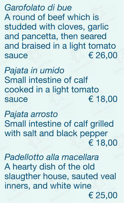 Menu bar per Checchino dal 1887 in Roma