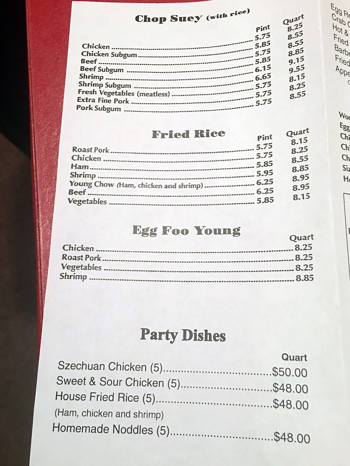 Menu at Chee Kong Restaurant, Davison