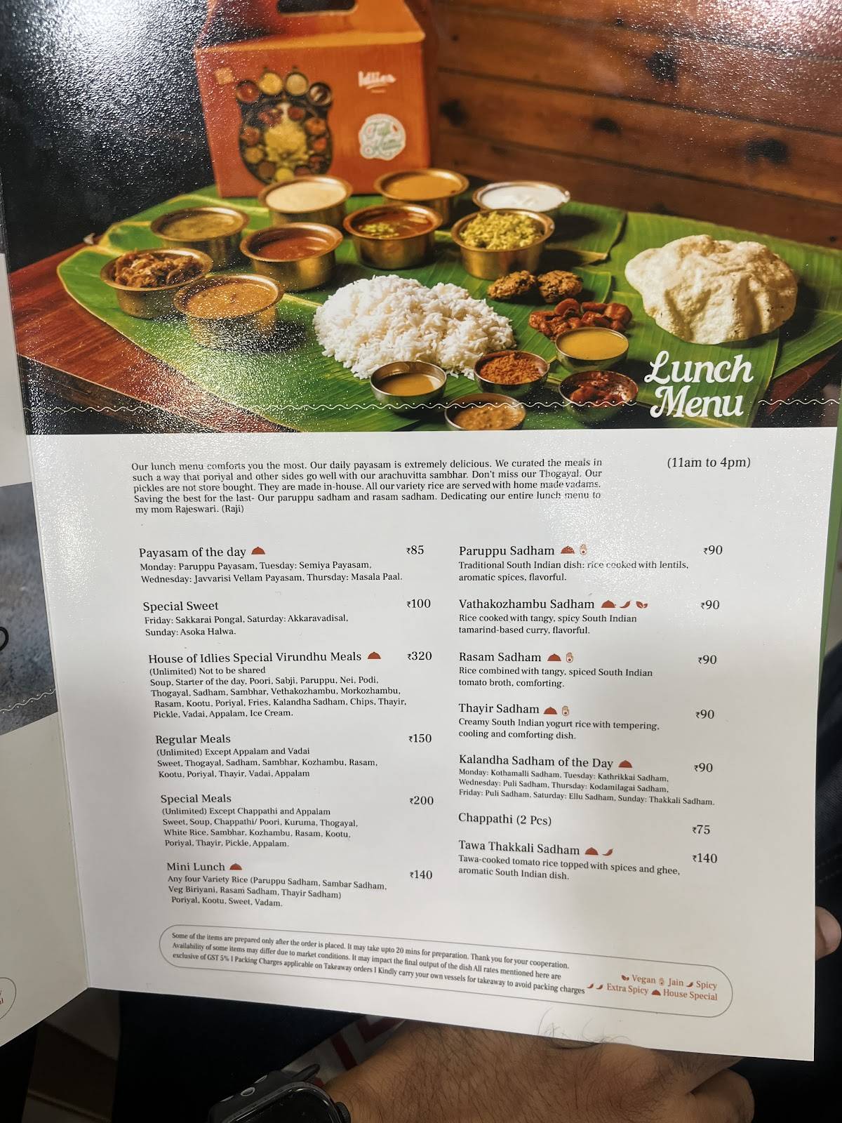 House of Idlies menu