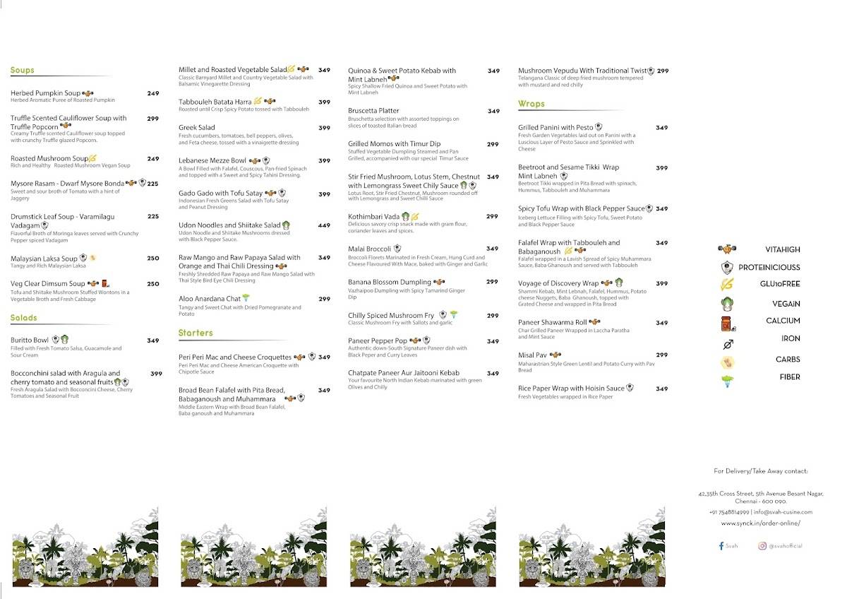 SVAH Besant Nagar menu