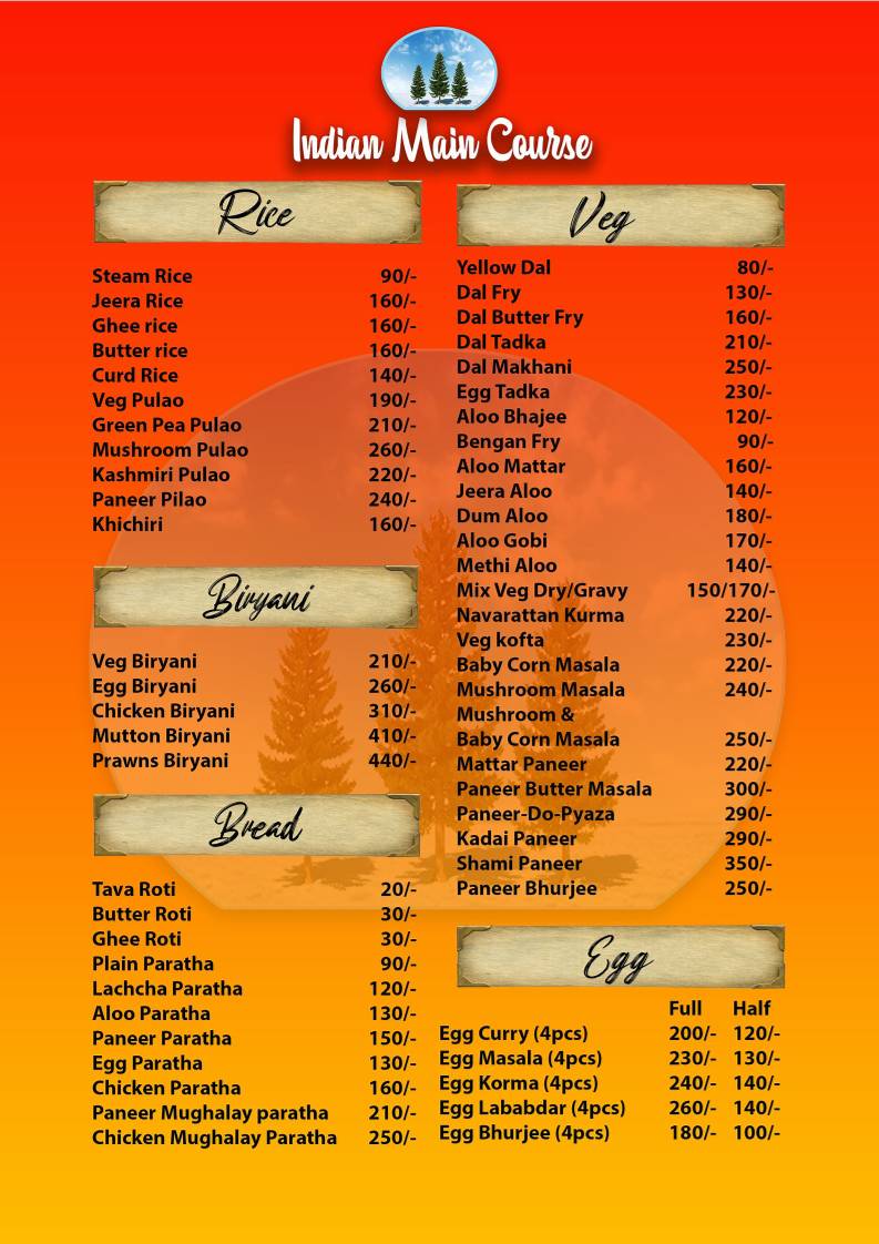 Pine leaf restaurant menu