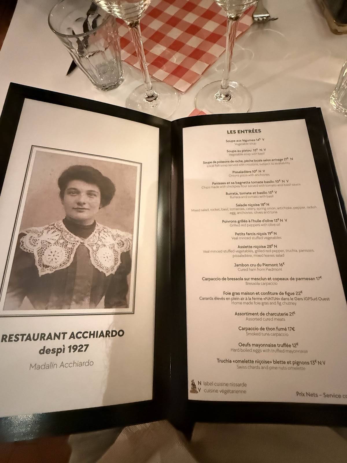 Menu de Chez Acchiardo