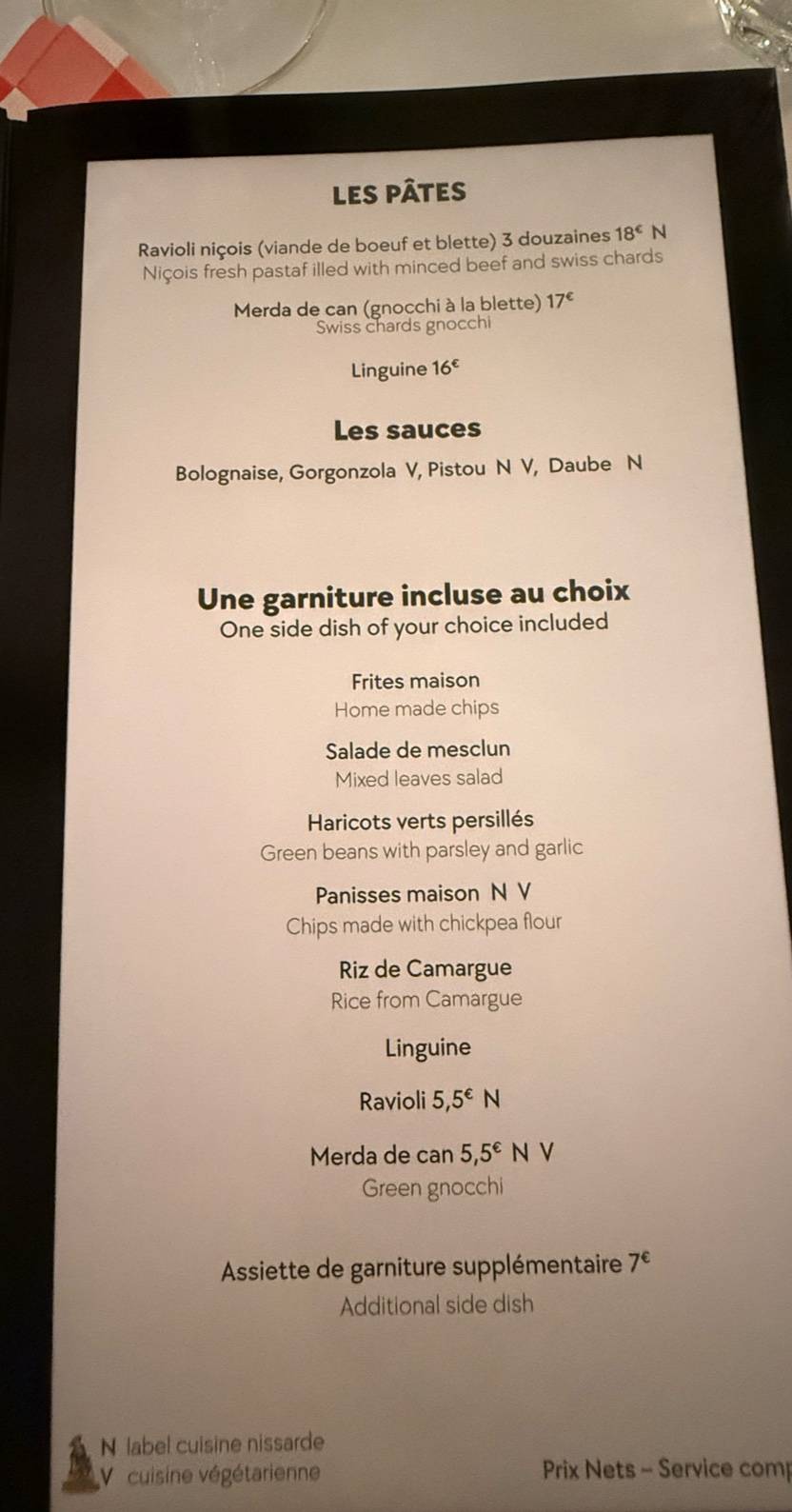 Menu de Chez Acchiardo
