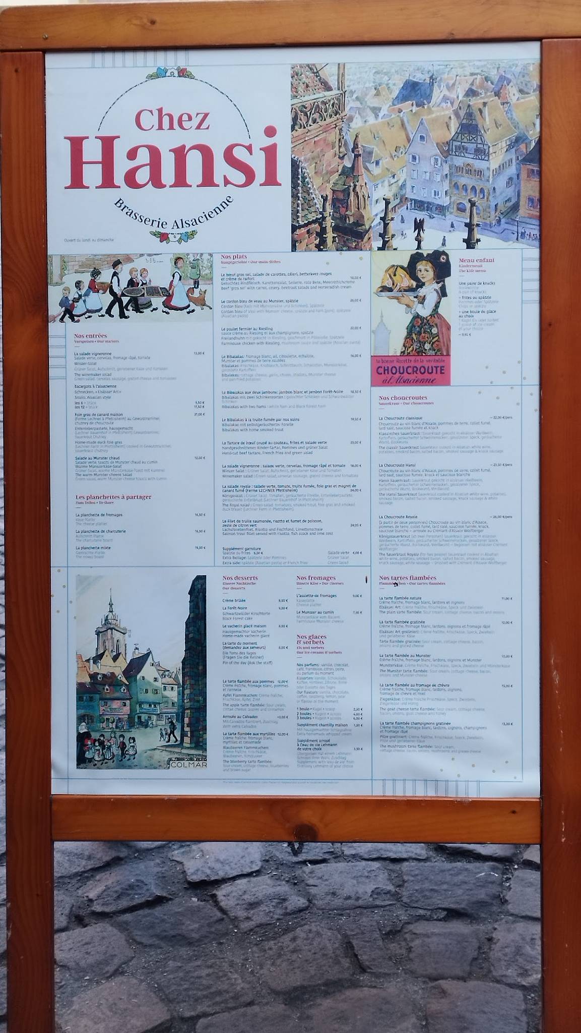 Menu de Brasserie Chez Hansi - Restaurant alsacien - COLMAR