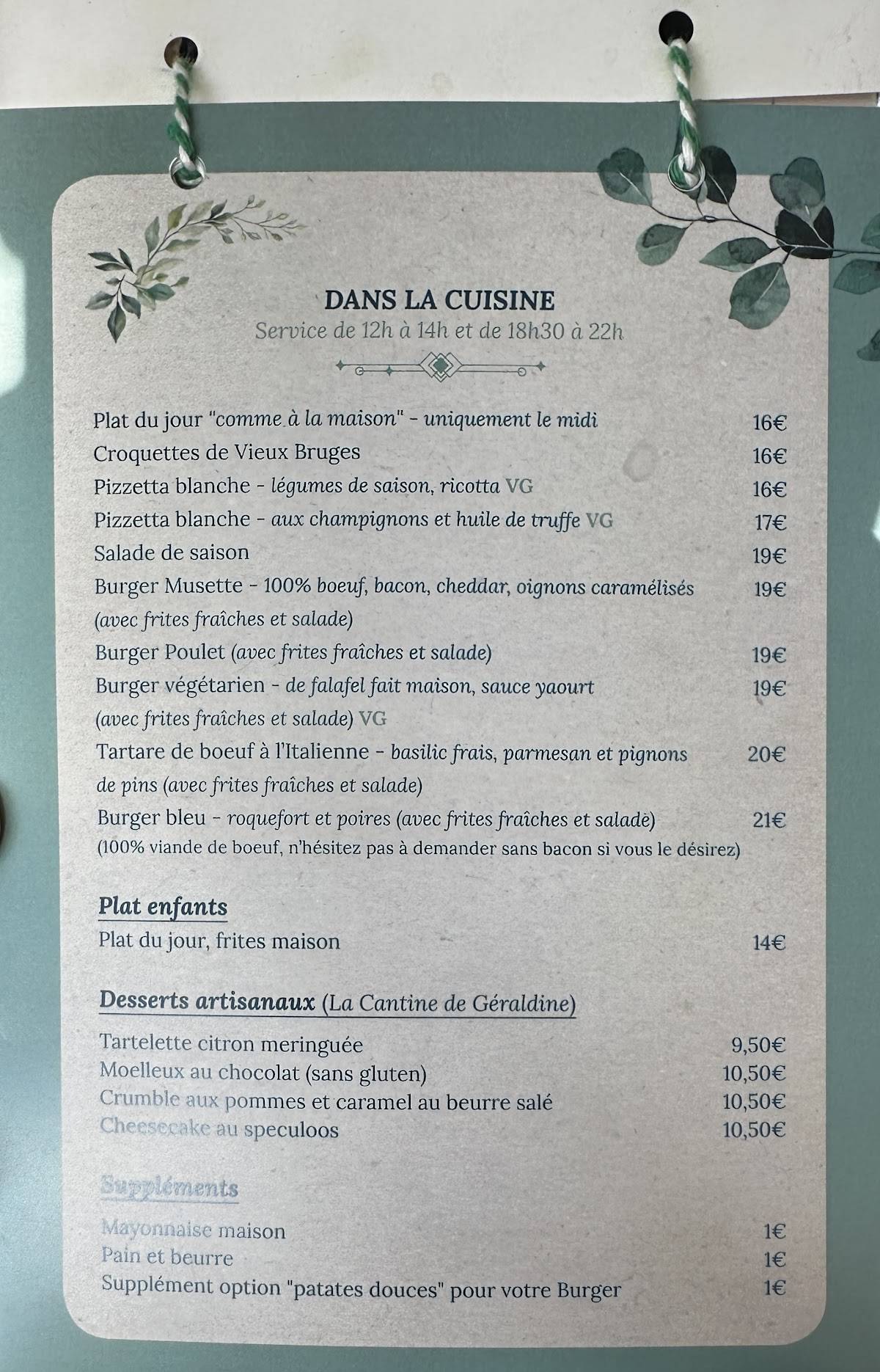 Menu de Chez Musette