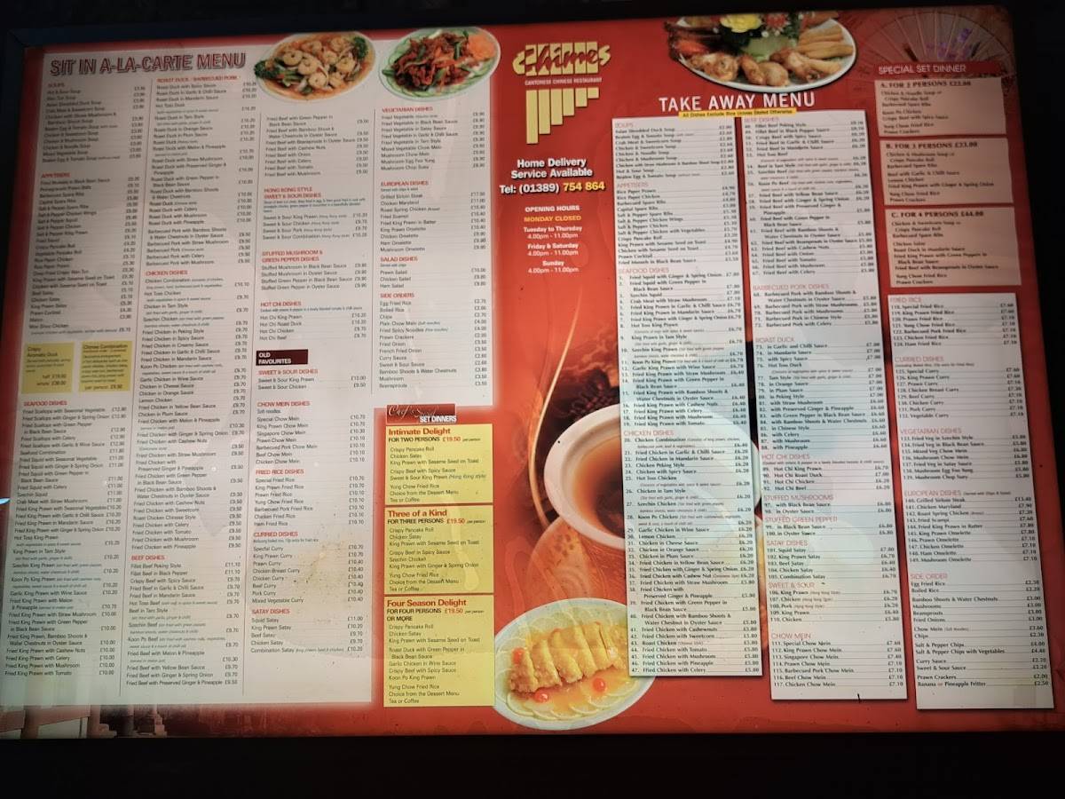 Menu at Chimes restaurant, Alexandria