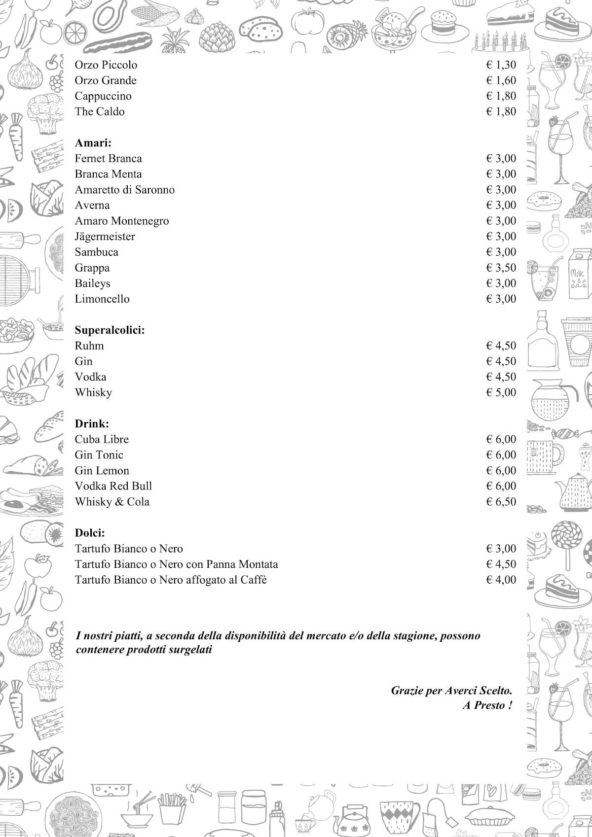 Menu di Chiosco di Anna 