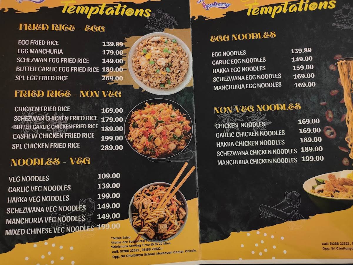 Temptations menu