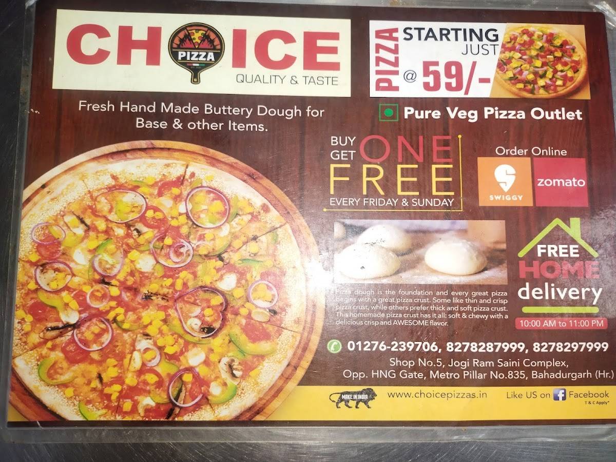 Choice Pizza menu