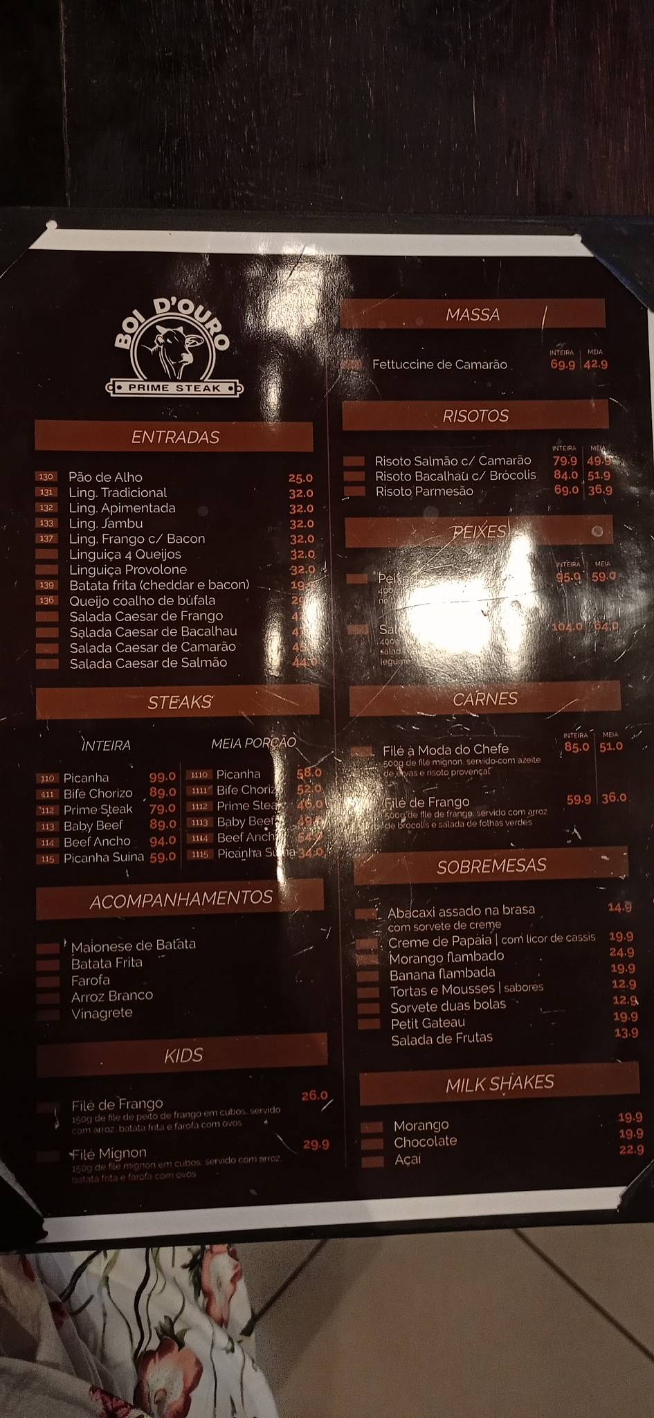 Churrascaria Boi D'Ouro cardápio