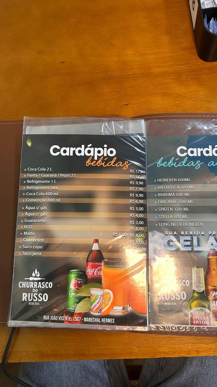 Churrasco do Russo marechal cardápio