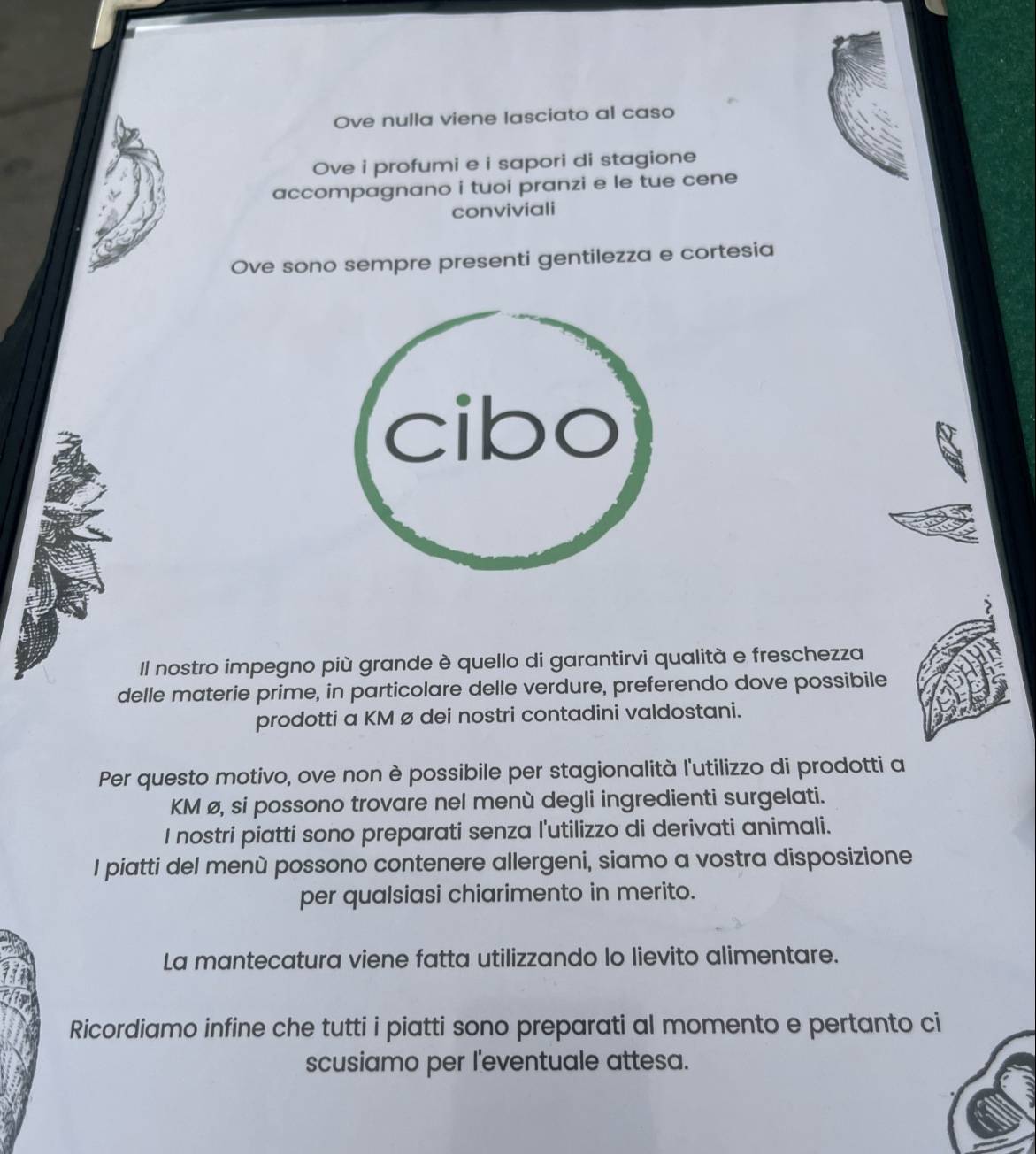 Menu di Cibo Ristorante Vegano 