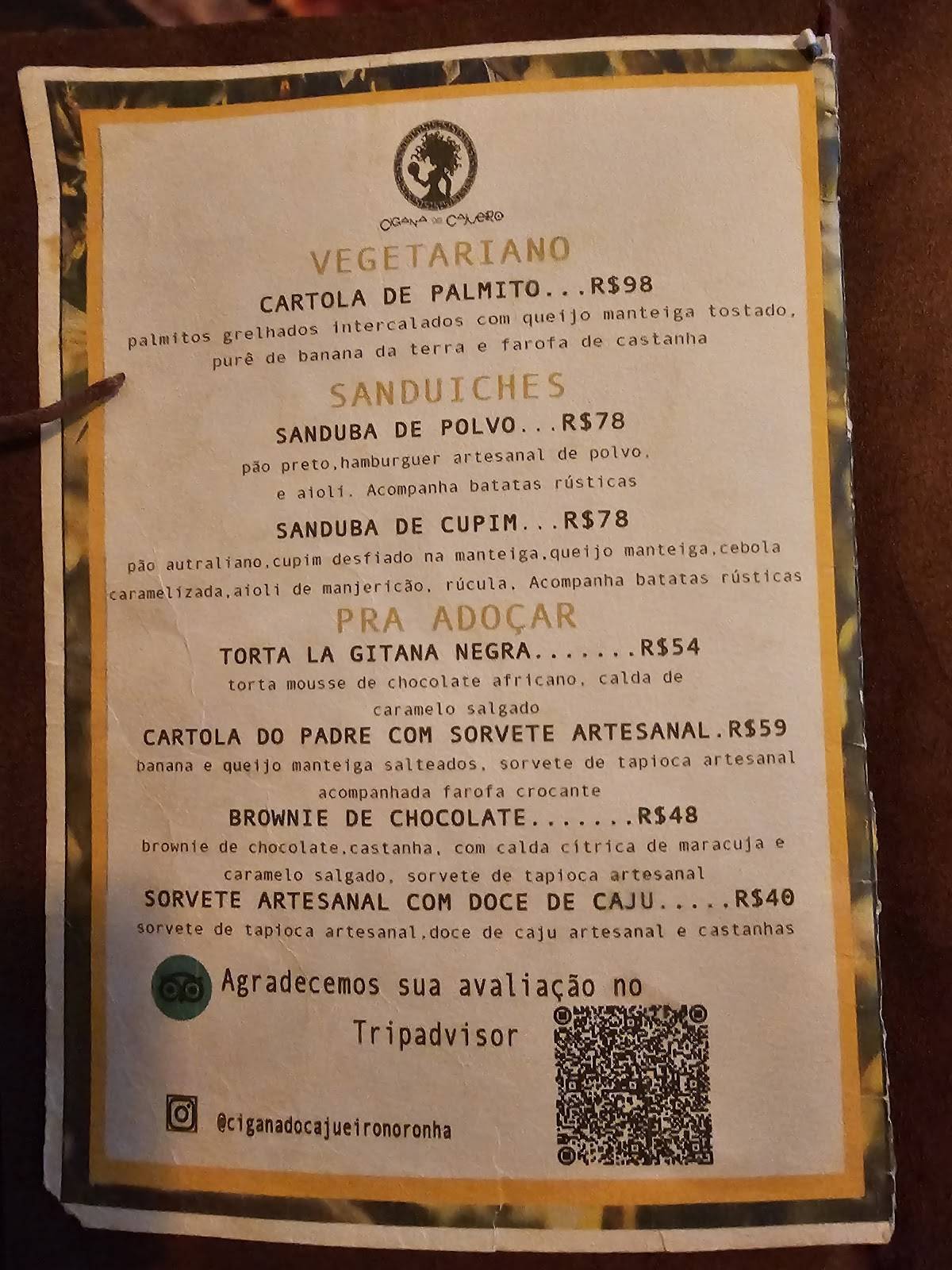 Cigana Do Cajueiro - Gastrobar e Galeria cardápio