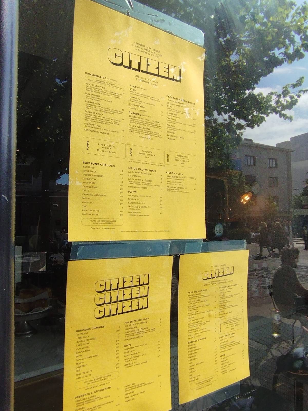 Menu de Citizen Coffee