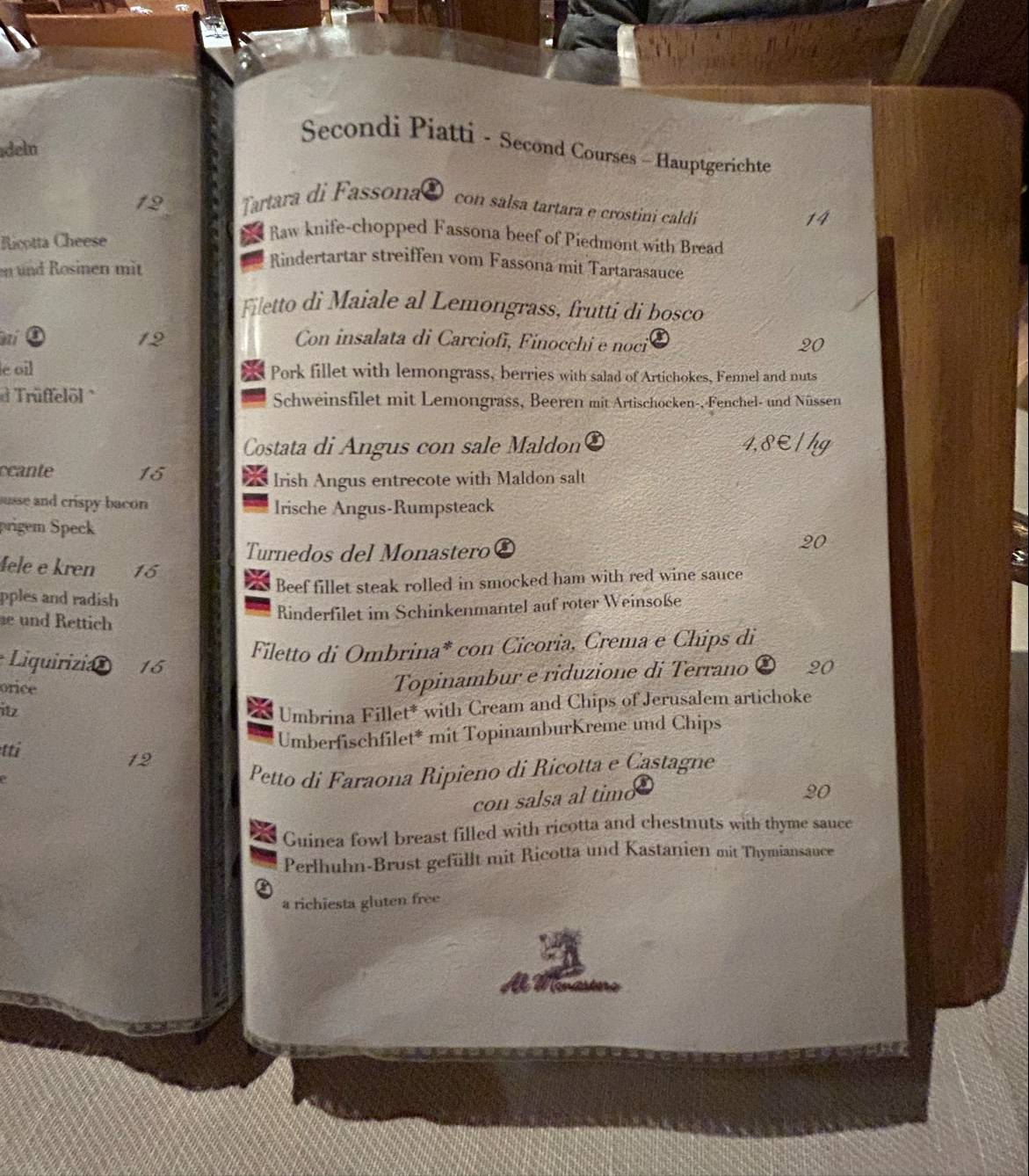 Menu di Al Monastero 