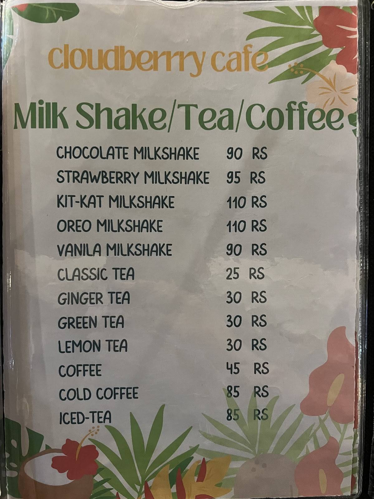 Cloudberrry Café menu