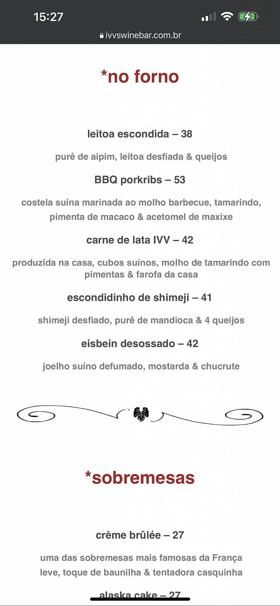 IVV Swinebar - O melhor Bar de Vinhos de Brasília cardápio
