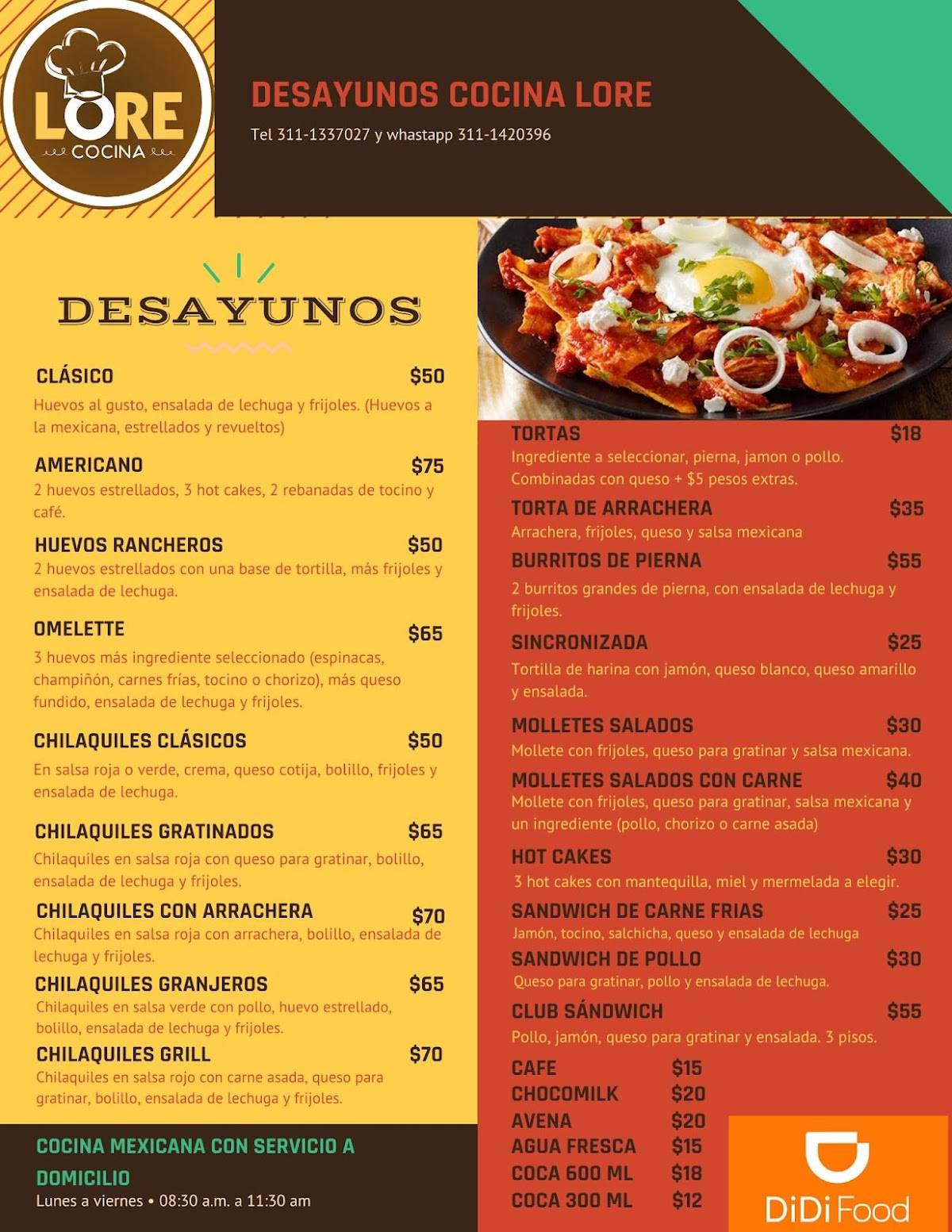 Carta del restaurante Cocina Lore, Tepic