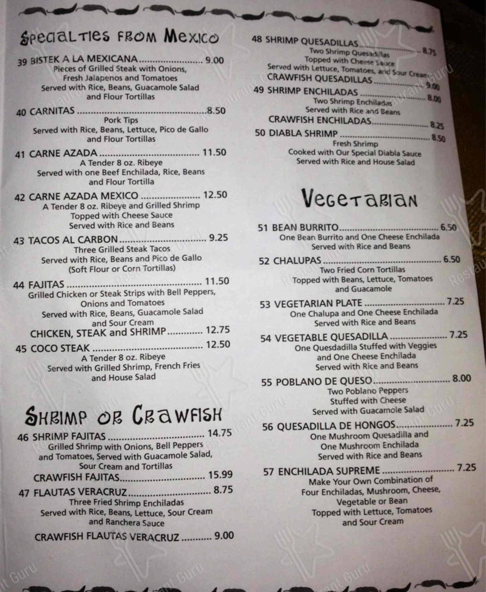 Menu at Coco Loco restaurant, Moss Point