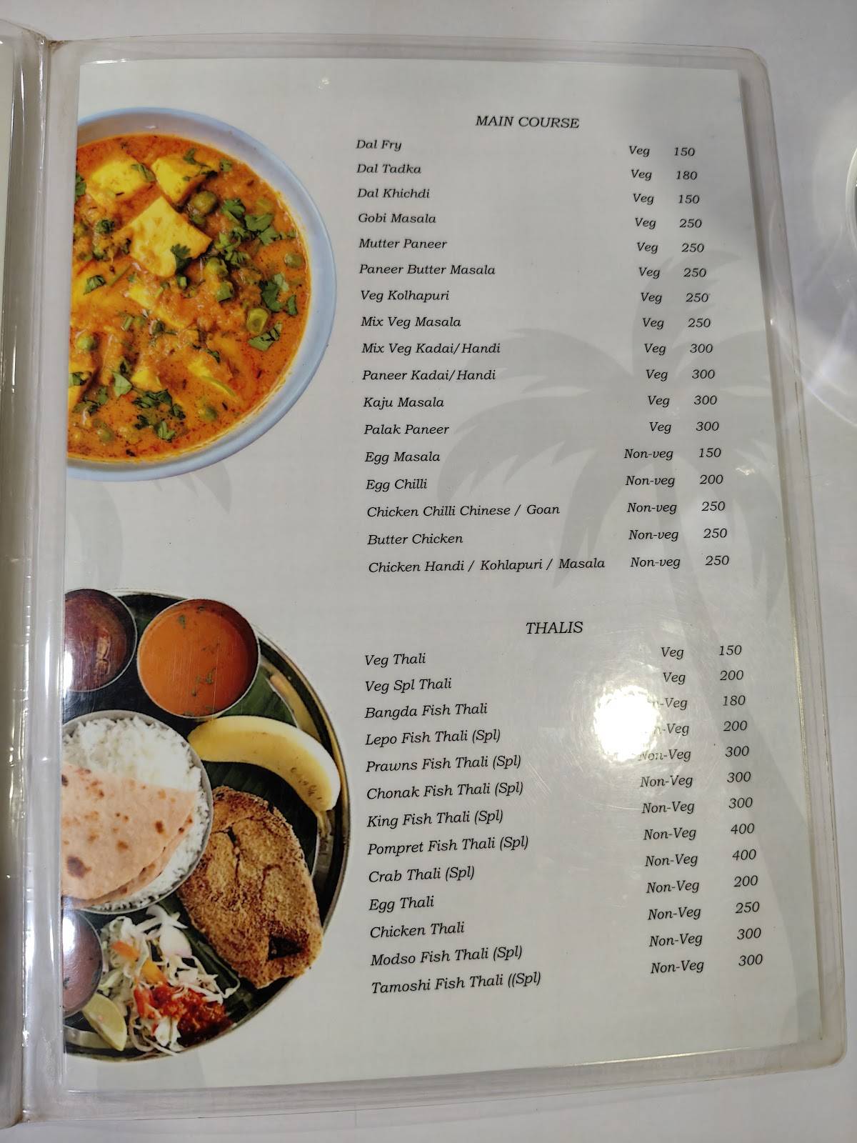 Coconut Goan Fish Thali - A Goan Seafood Restaurant menu