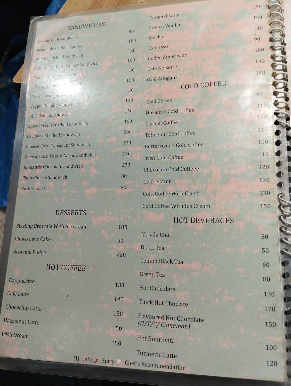 Coffee Stories menu