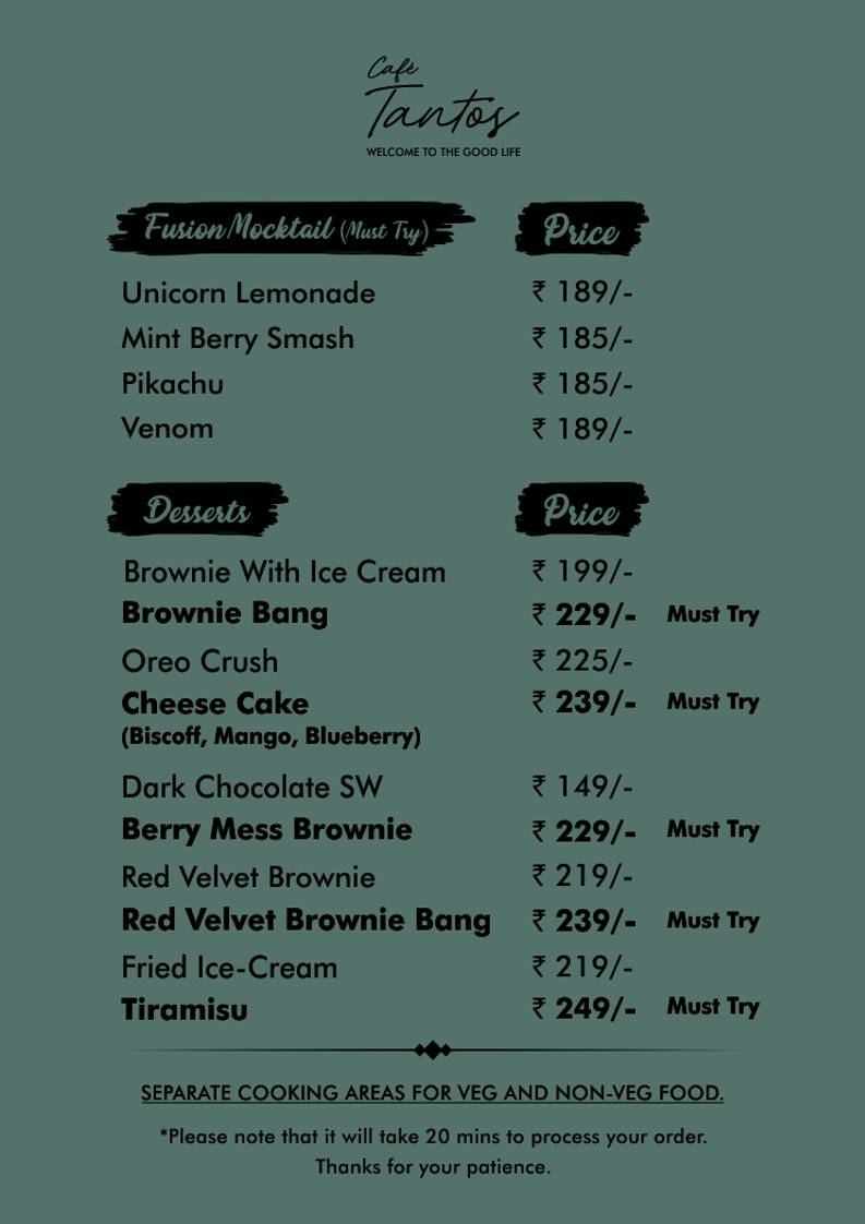 Café Tantos menu