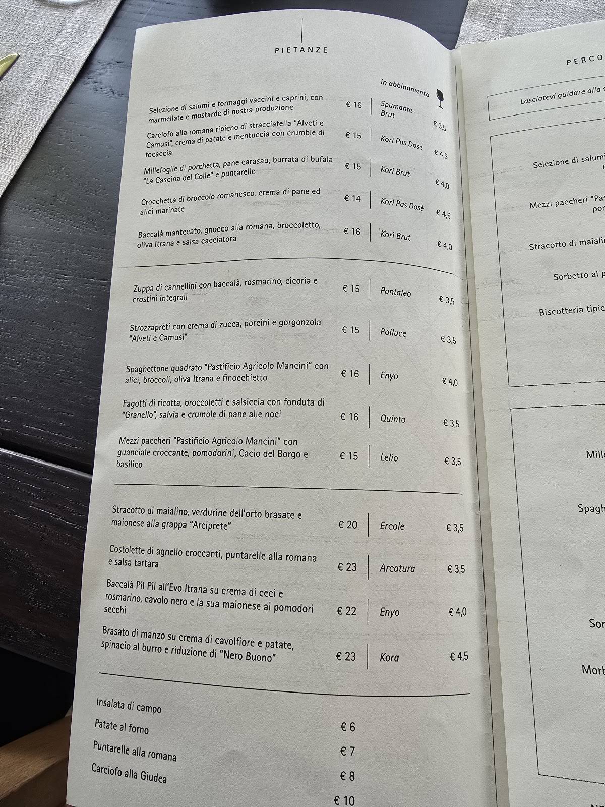 Menu di Cincinnato Wine Resort 