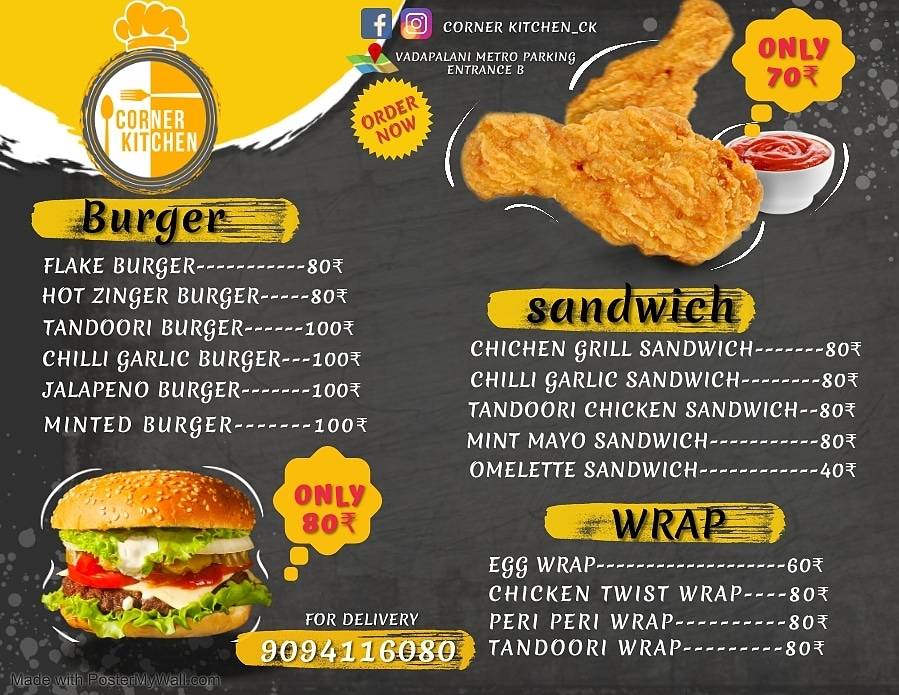 Corner kitchen menu