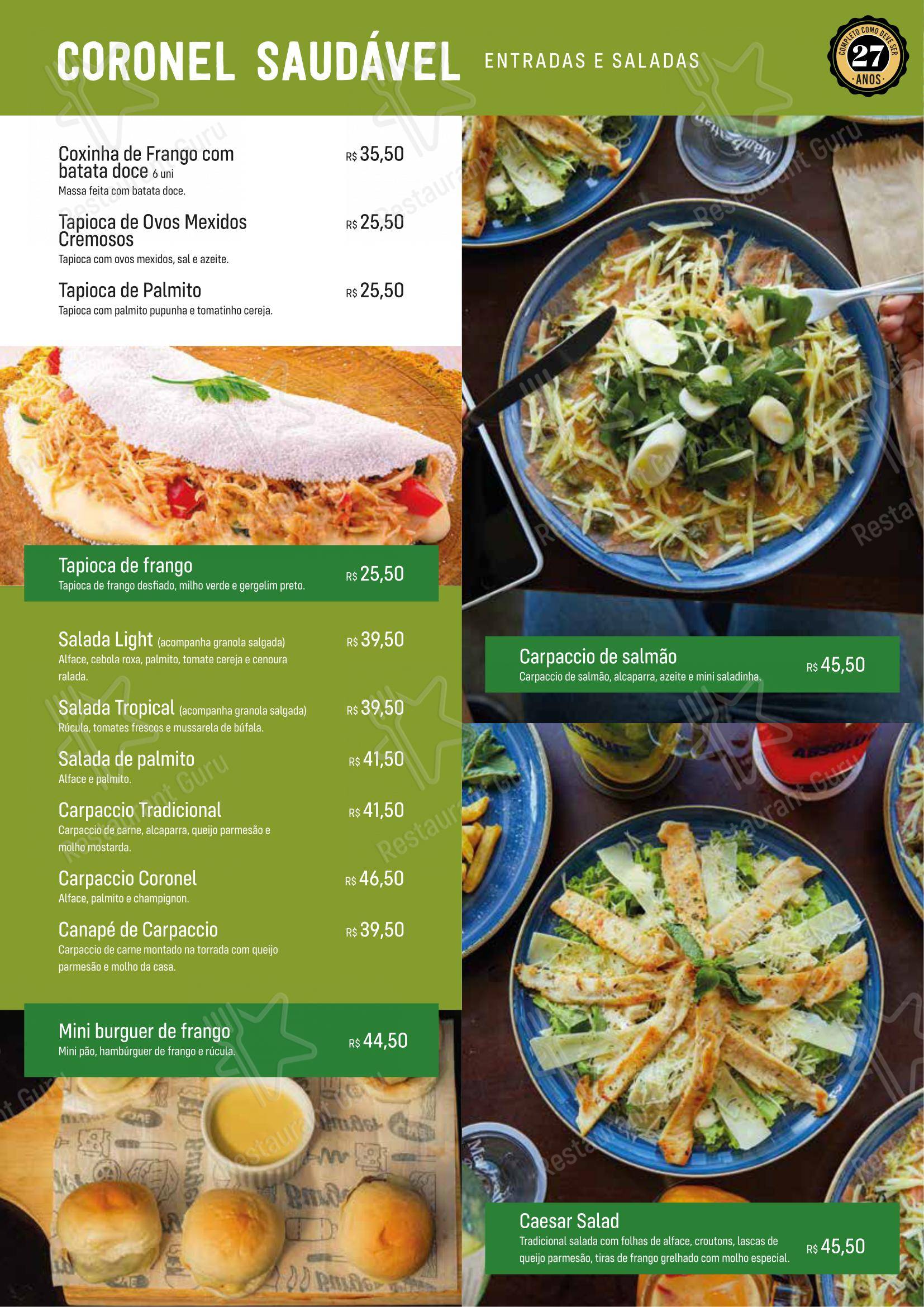 Coronel Mostarda em Campinas - Menu