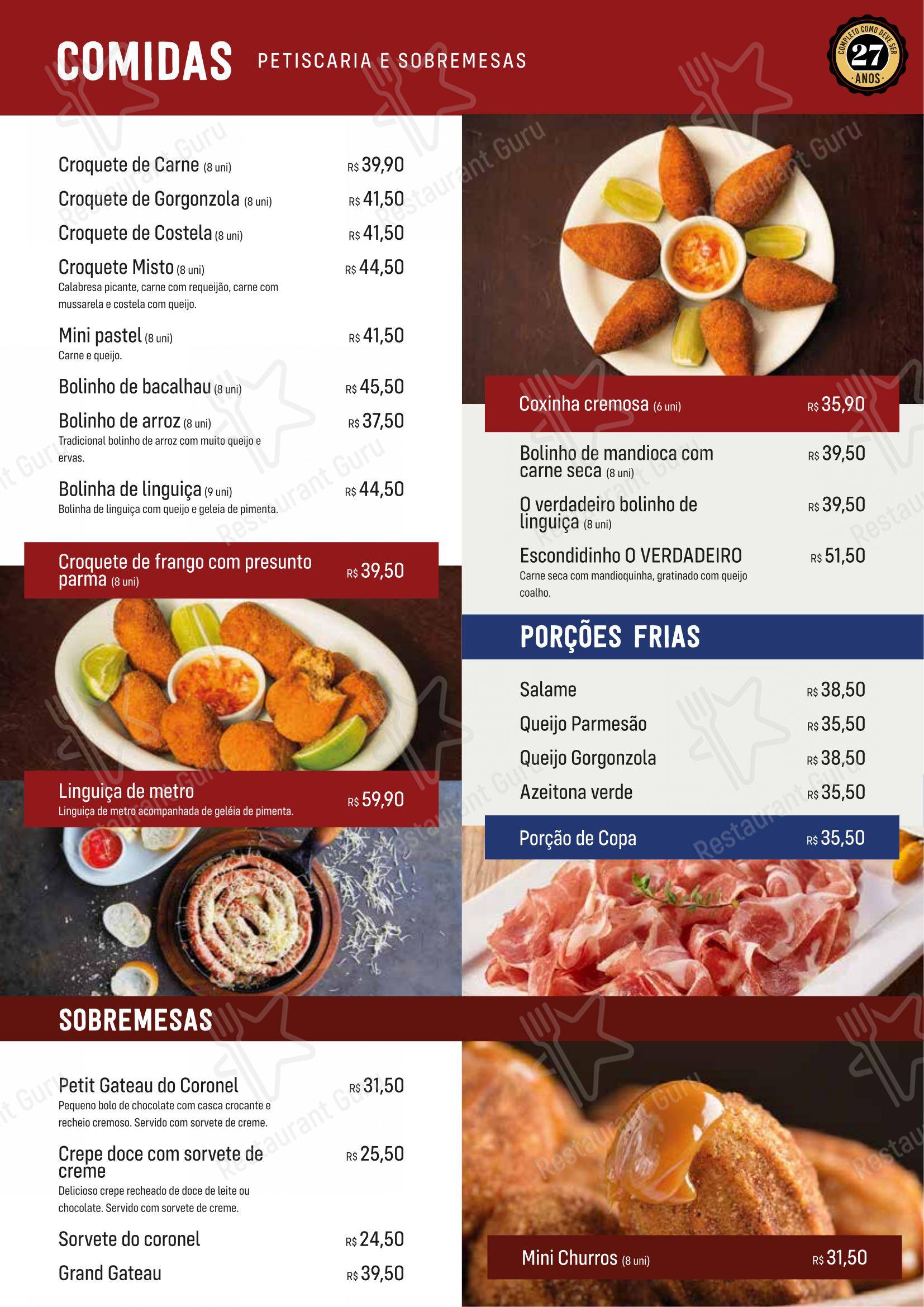 Menu para Coronel Mostarda em Campinas