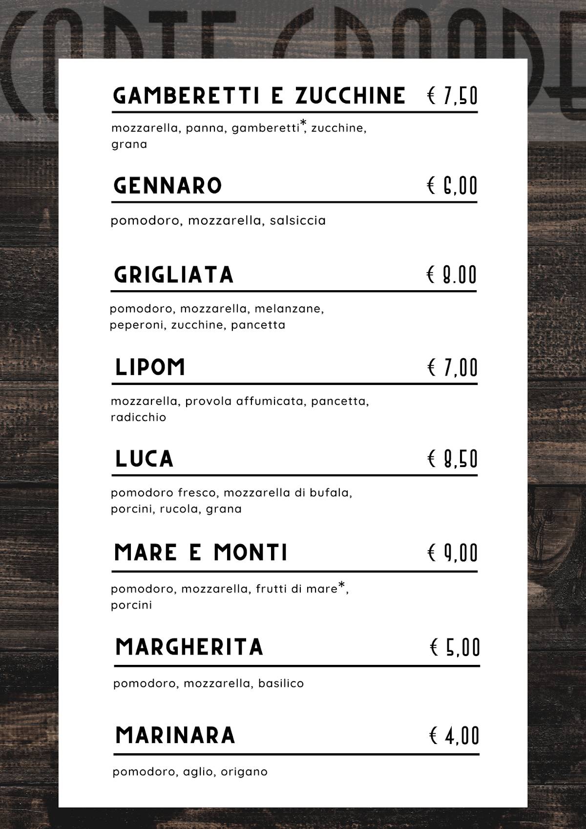 Menu di Pizzeria Corte Grande 