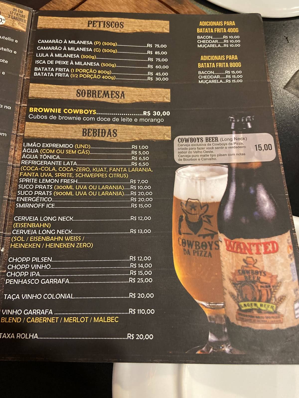 Cowboys da Pizza cardápio