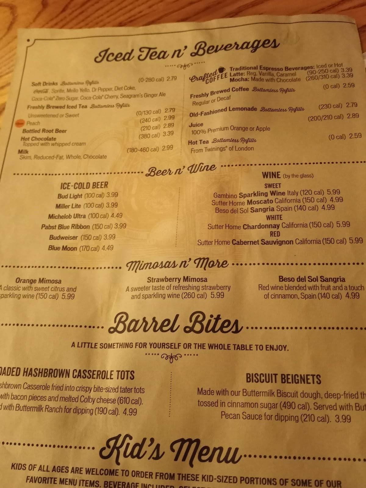 Menu at Cracker Barrel Old Country Store, Lubbock