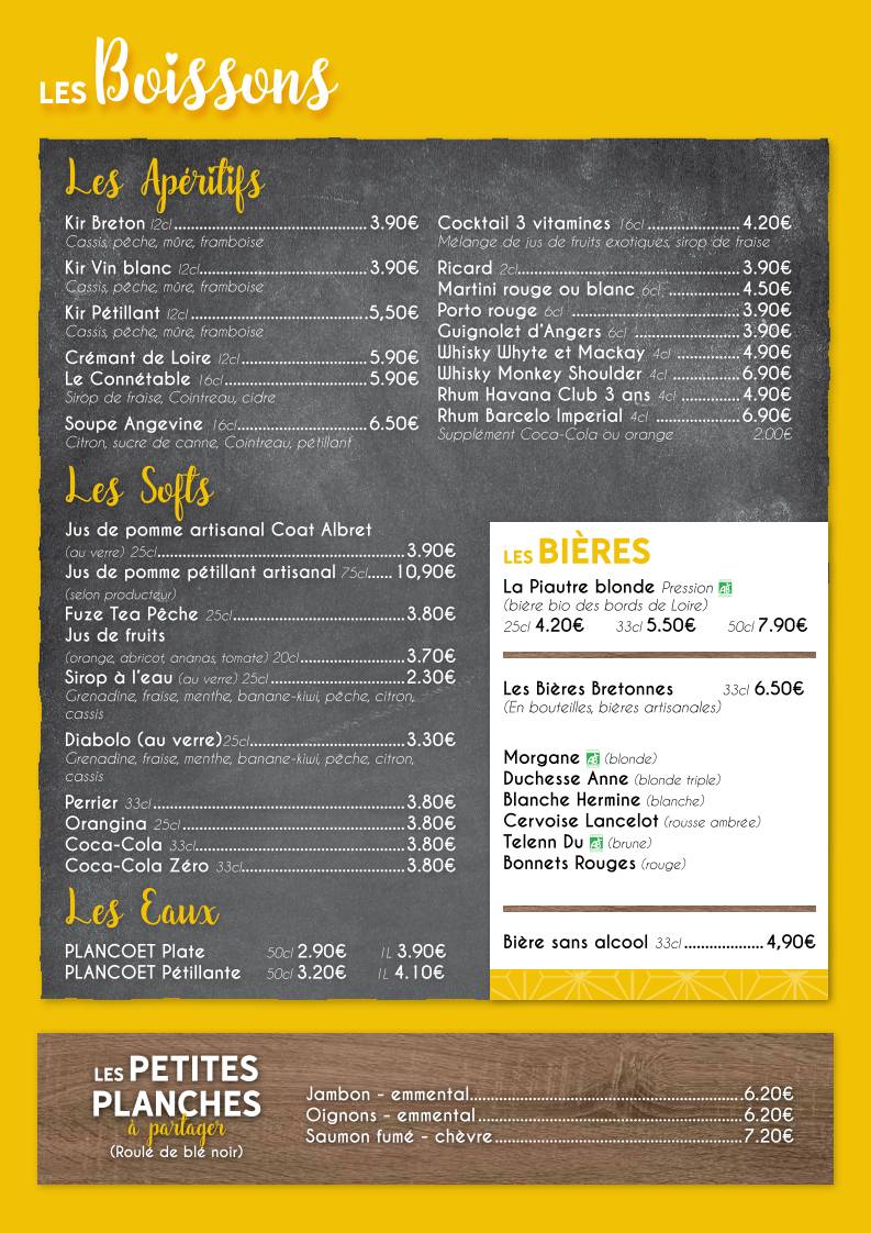 Menu de Crêperie Le Connétable