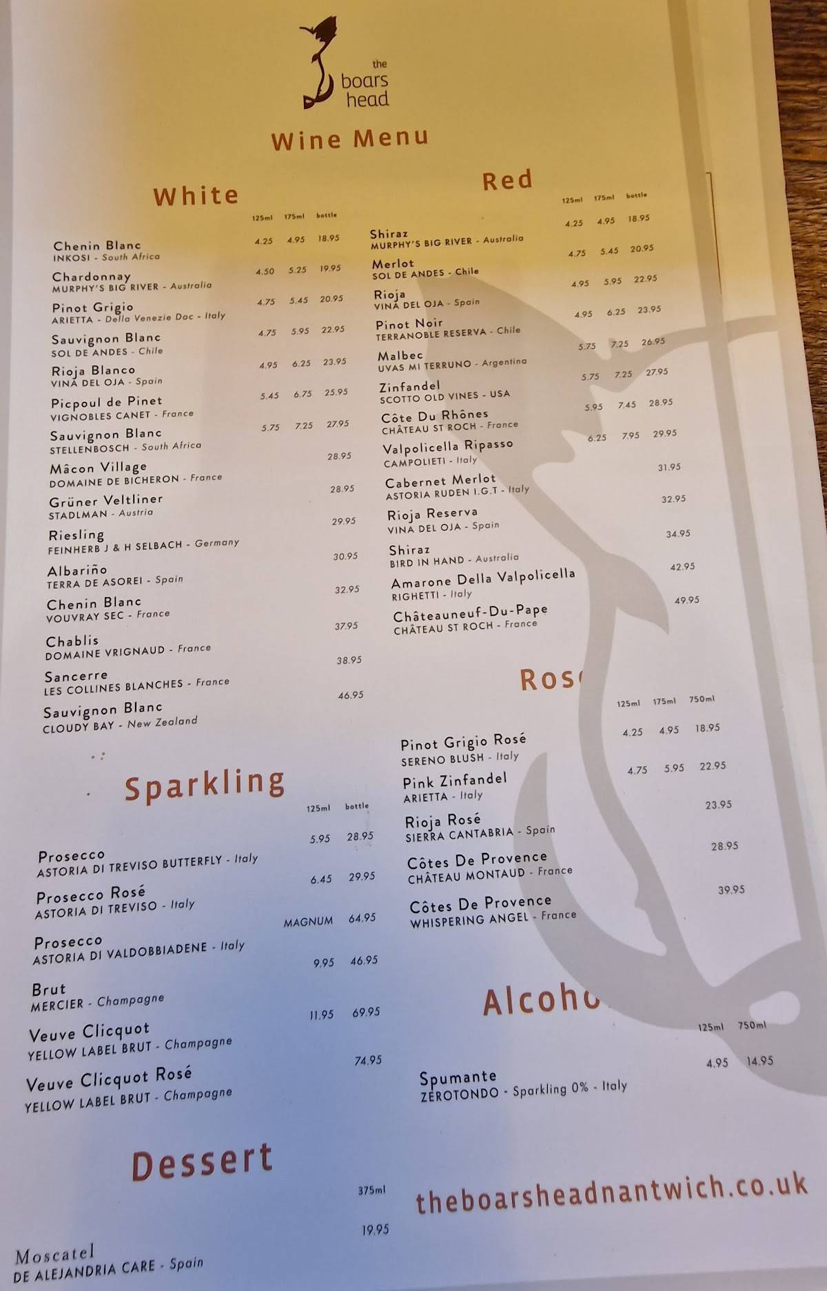 Menu at The Boars Head pub & bar, Crewe