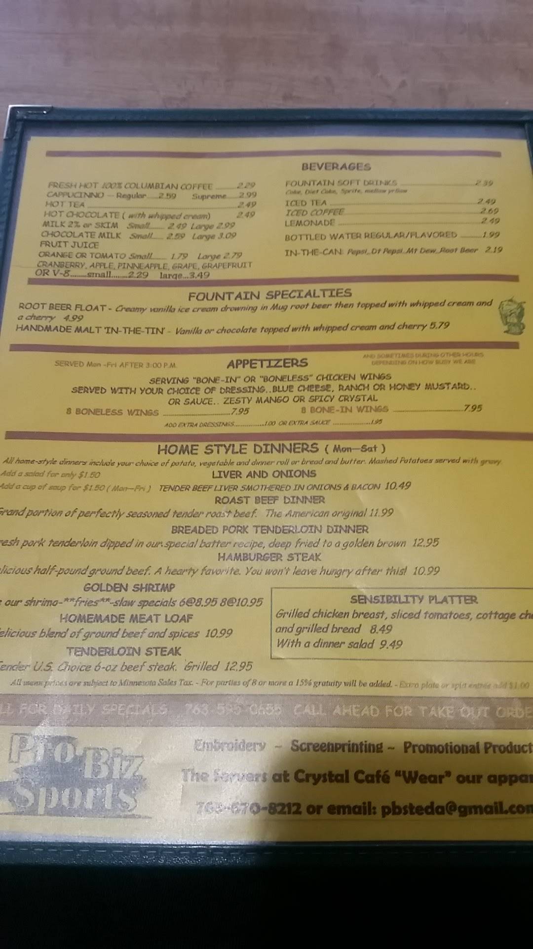 Menu at Crystal Cafe & Grill, Crystal