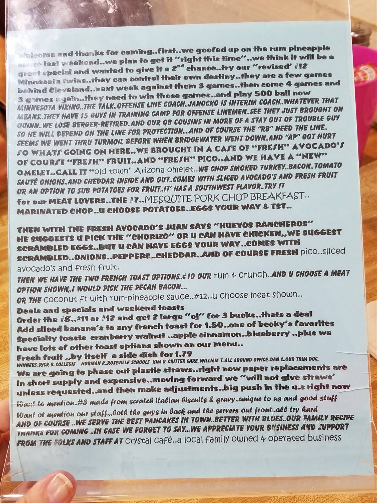 Menu at Crystal Cafe & Grill, Crystal