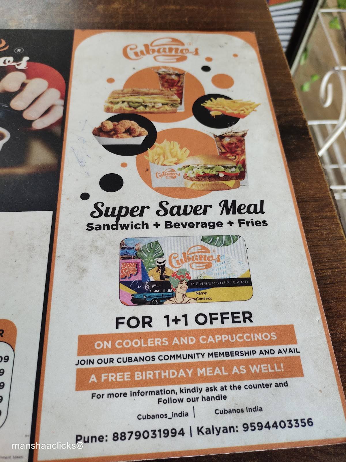 Cubanos menu