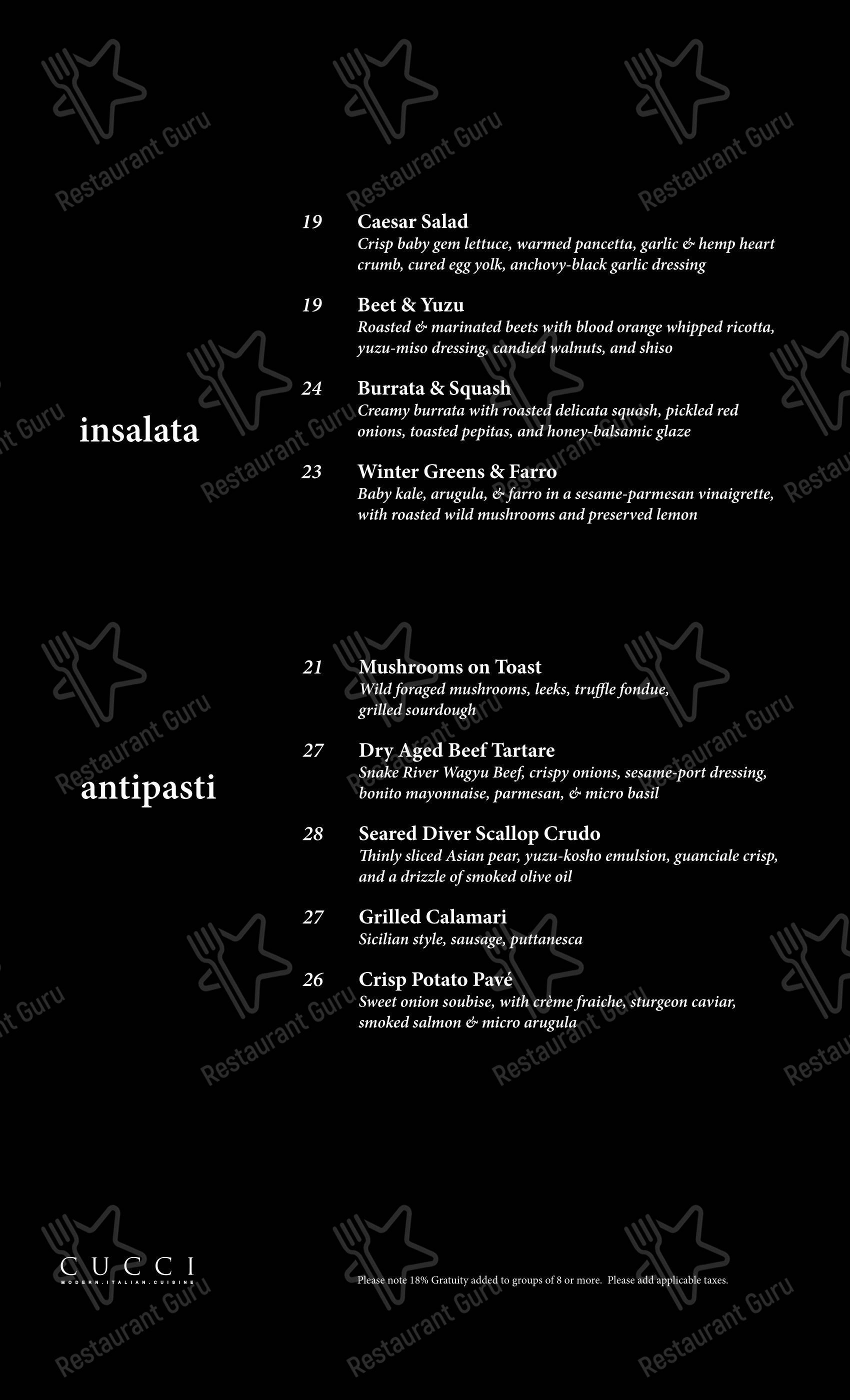 Menu pour Cucci restaurant