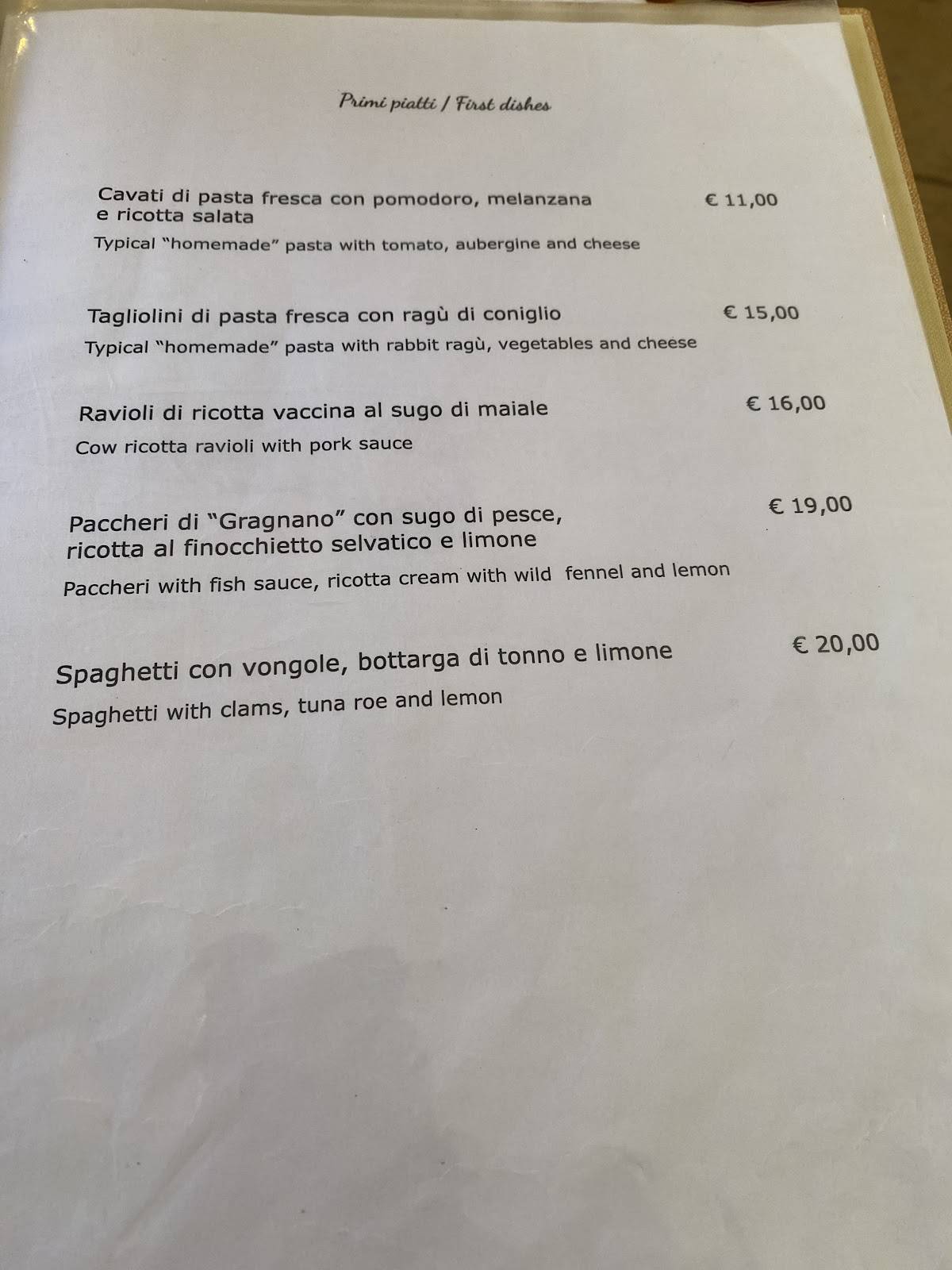 Menu di "Cucina & Vino" Osteria e Ristorante 